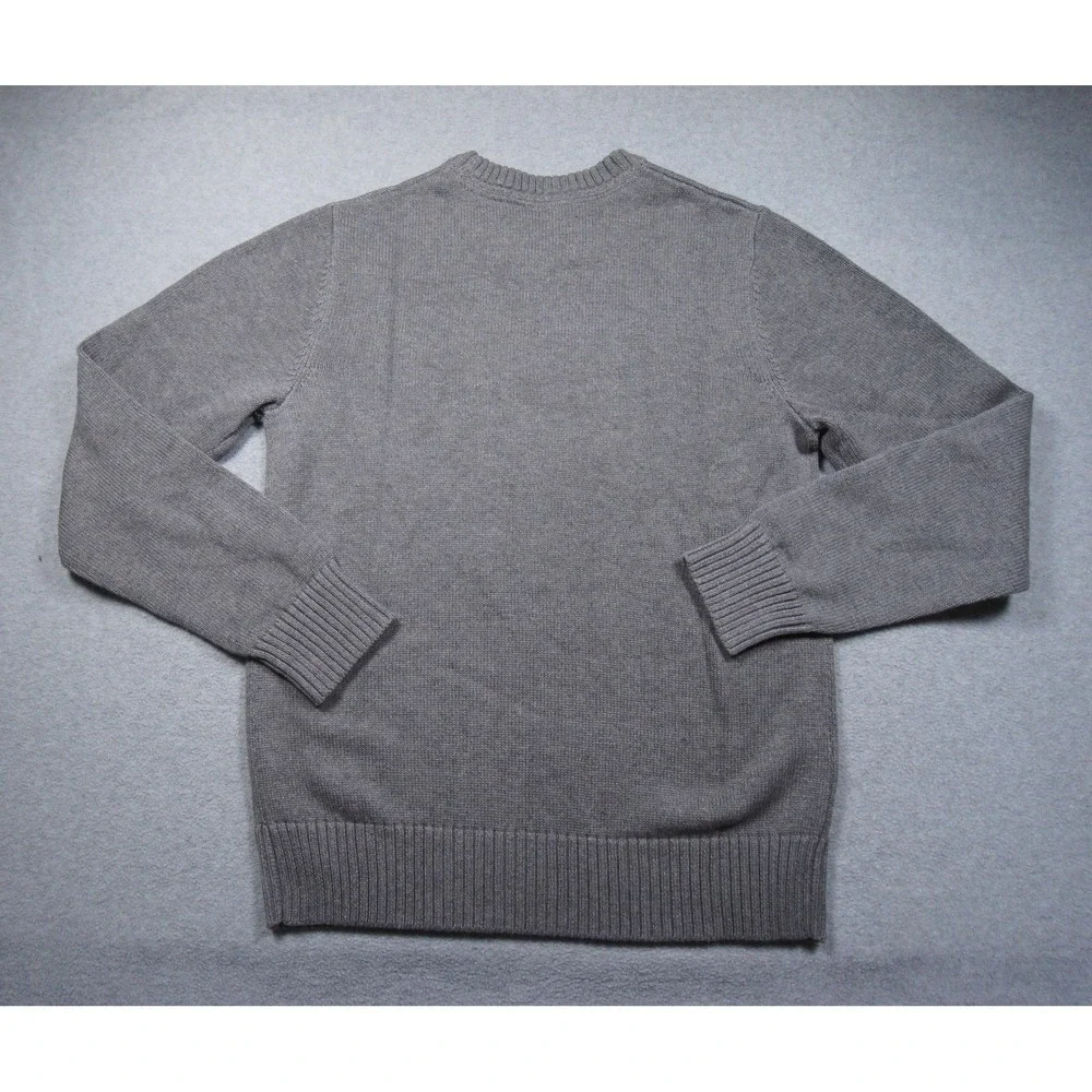 Eddie Bauer Sweater Mens Small Gray Knit Crewneck USA Flag Pullover Cotton